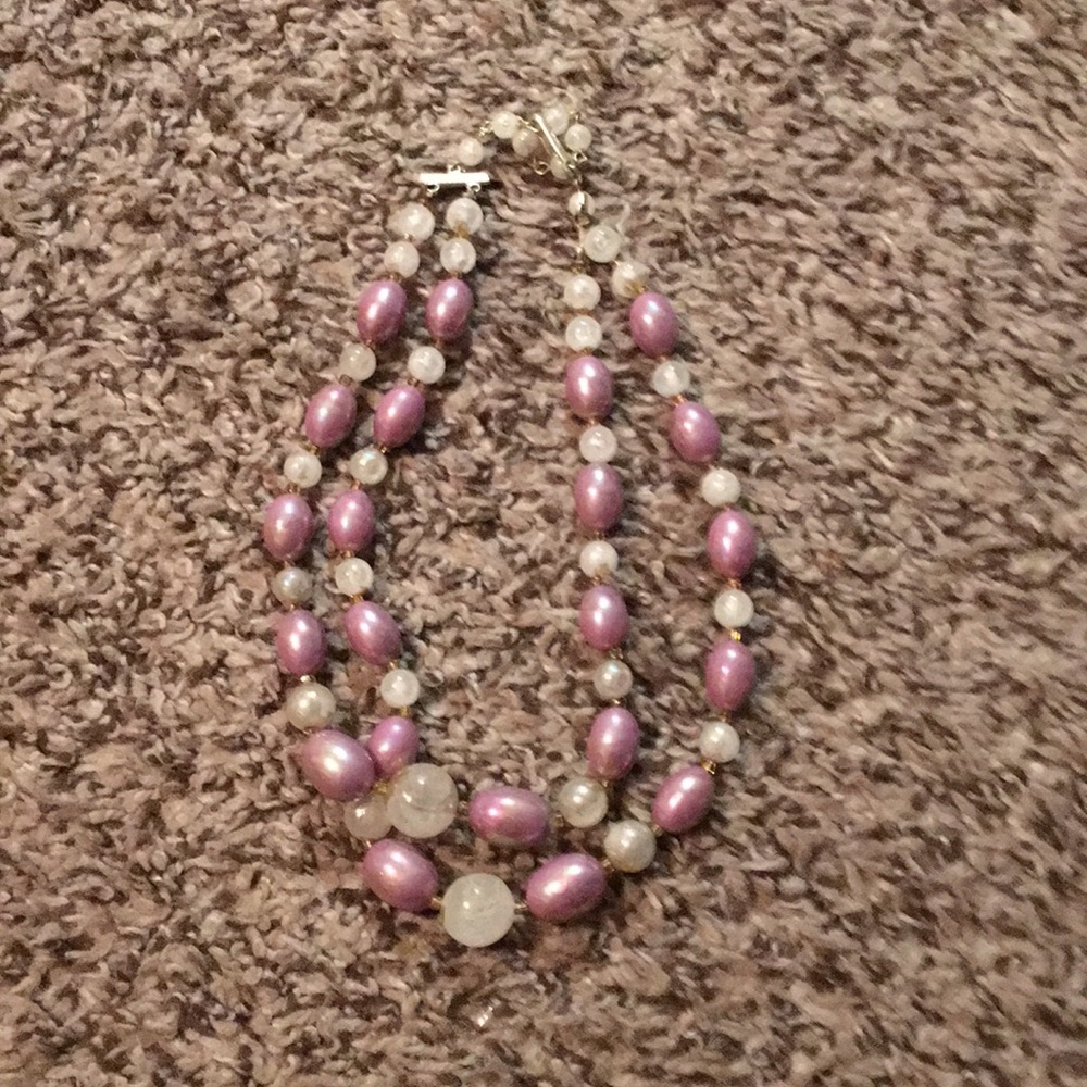 Pink and white beaded necklace